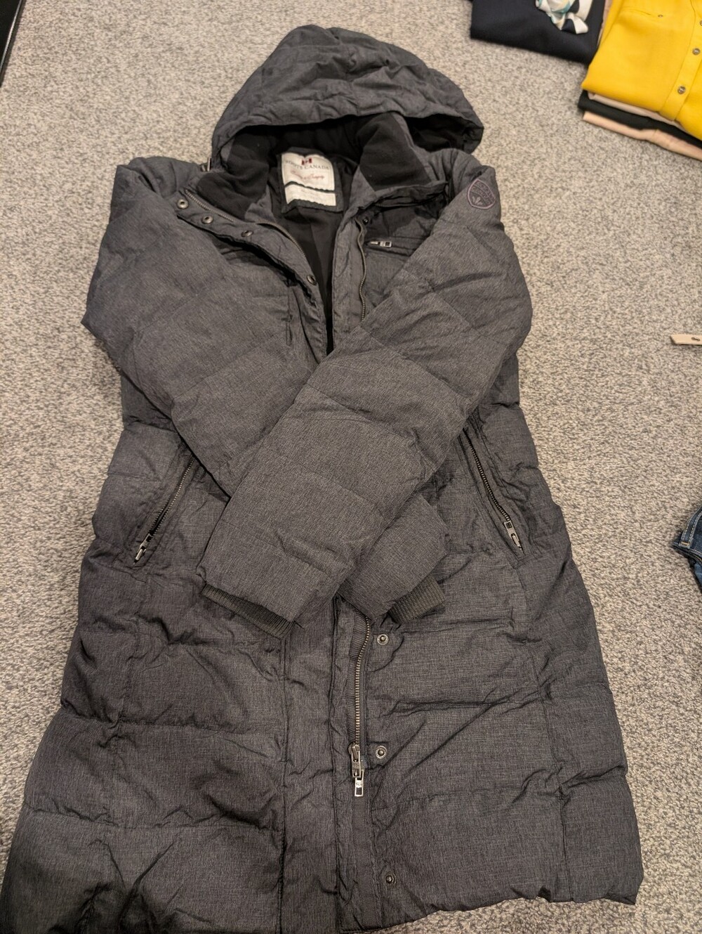 Roots Women's Hooded Long Puffer Coat - Dark Gray